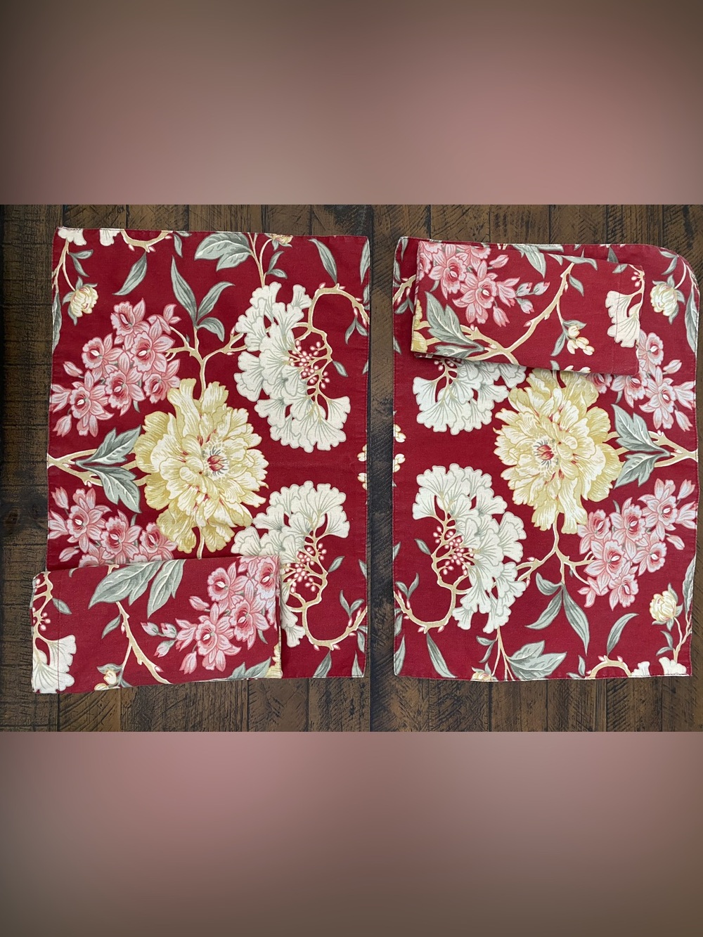 Pottery Barn Red Floral Linen Blend Place Mat & Napkins Set Of 2 VTG